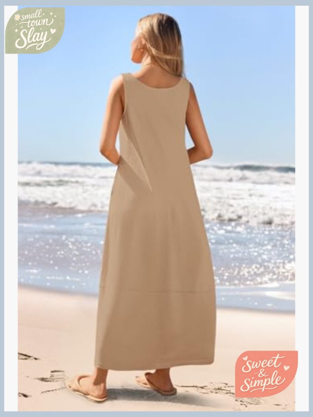 Boho Maxi Sundress Scoop Neck Sleeveless Loose Tank Dress - Picture 4 of 7